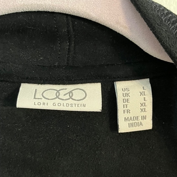 Logo Neutral Faux Suede Cardigan L Black Minimalist Classic Workwear Festive 80s - Picture 2 of 12